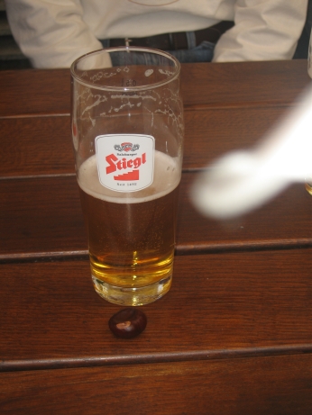 Nard and I enjoying a Stiegl beer in Salzburg