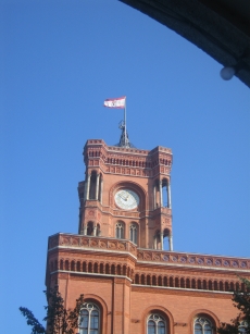 Clock tower atop the Rathaus