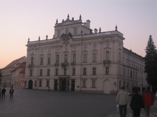 A beautiful building right outside the western gate of Prague Castle