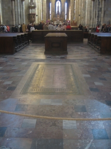 A burial crypt imbedded in the cathedral floor