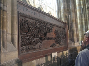 A wooden relief of the city of Prague
