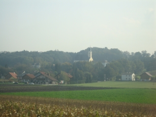 Church poking up over the trees