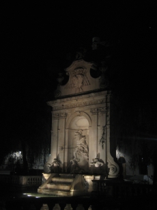 One of Salzburg's many fountains at night
