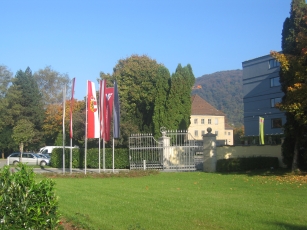 The front lawn and flags