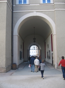 A walkway through the Residenz building
