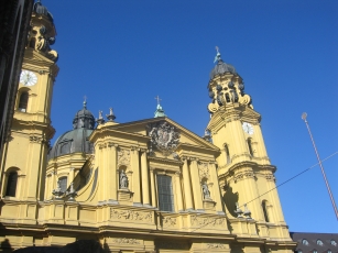 The yellow facade of the Theatinerkirche in Munich
