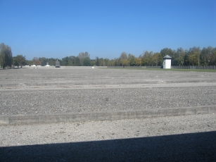 Looking over the barracks foundations at Dachau