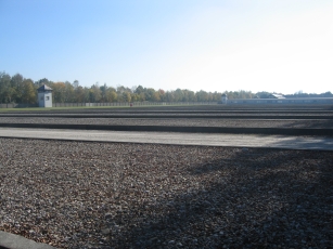 Looking over the barracks foundations at Dachau