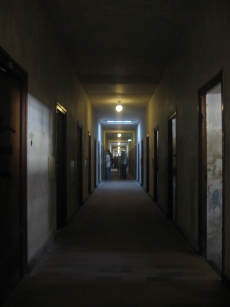 Looking down the bunker corridor