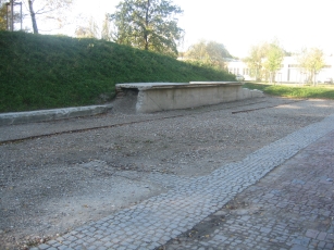 One of the original train platforms outside the Dachau concentration camp